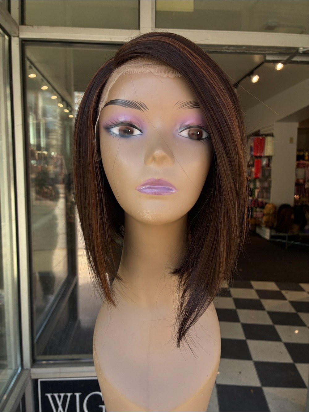 Brown Angled Bob Lace Front Wig - Women Hair